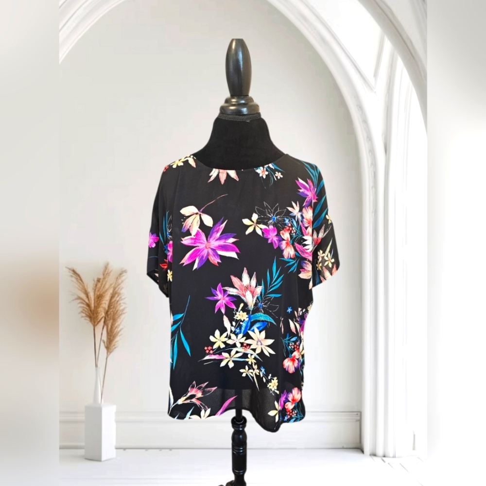DR2 Black Top with Colorful Floral Design